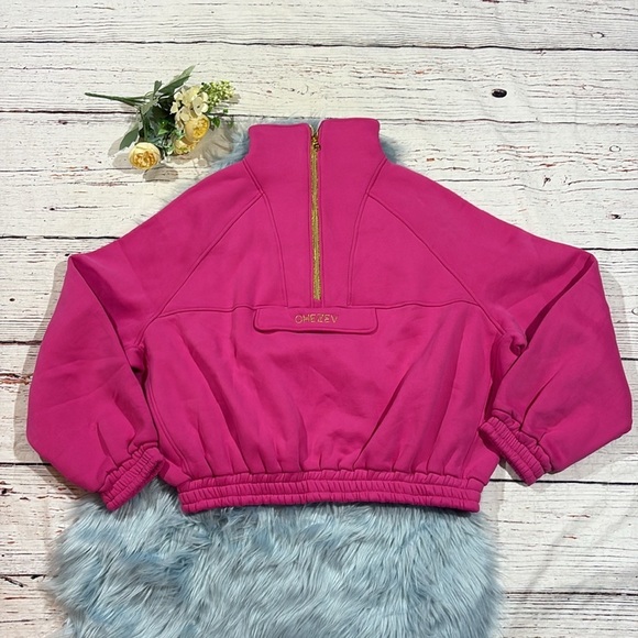 Chezev Kajiri Half-Zip Relaxed Sweatshirt Festival Fuchsia - Picture 2 of 9